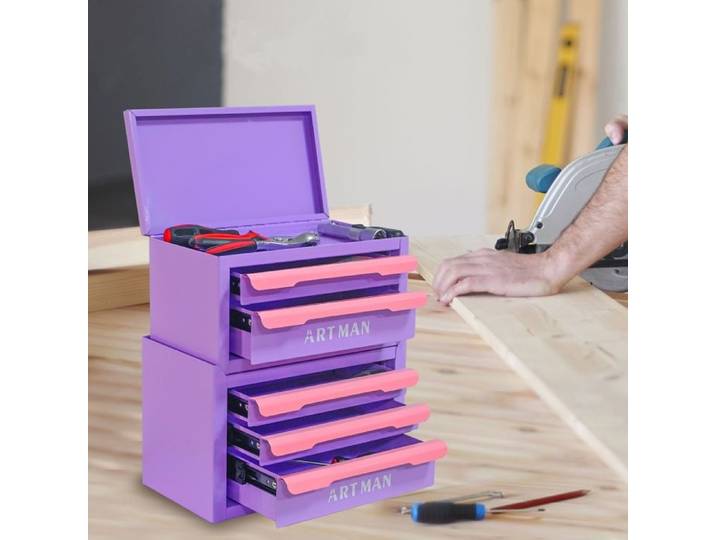 Mini meuble de rangement ARTMAN - 5 tiroirs en acier - Organiseur bureau violet et rose