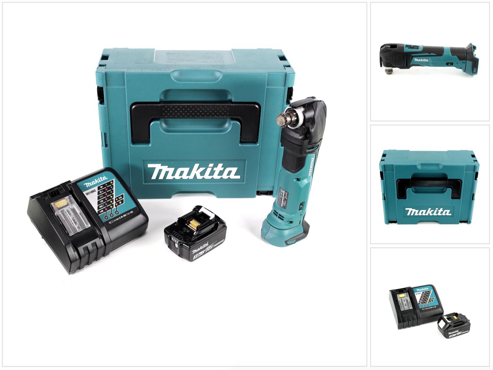 Makita DTM 51 RF1J 18V Li-Ion Akku Multifunktionswerkzeug im Makpac + 1x 3,0 Ah Li-Ion Akku + Akku Schnellladegerät