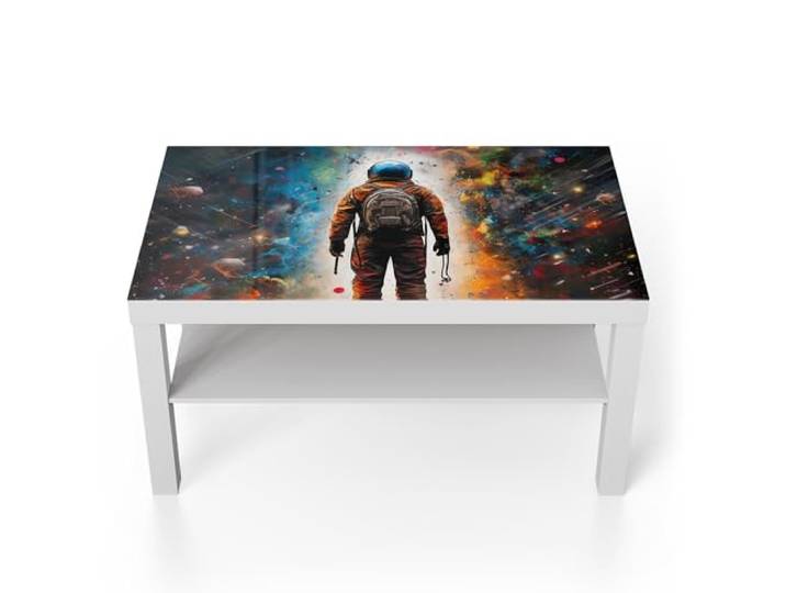 DEQORI Glastisch weiß groß 90x50 cm Motiv Weltraumodyssee ausgefallener Beistelltisch aus Glas Hochglanz Couchtisch fürs Wohnzimmer moderner Couch Tisch mit Design