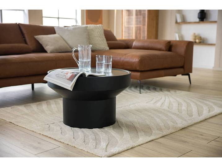 Massiver Couchtisch SPUNK Ø 70cm Schwarz/Schwarz