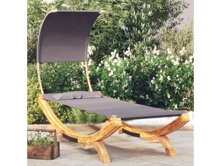 Transat de soleil-Lit repos et auvent - 100x200x126 cm Bois courbé Anthracite NEUF BM736282763