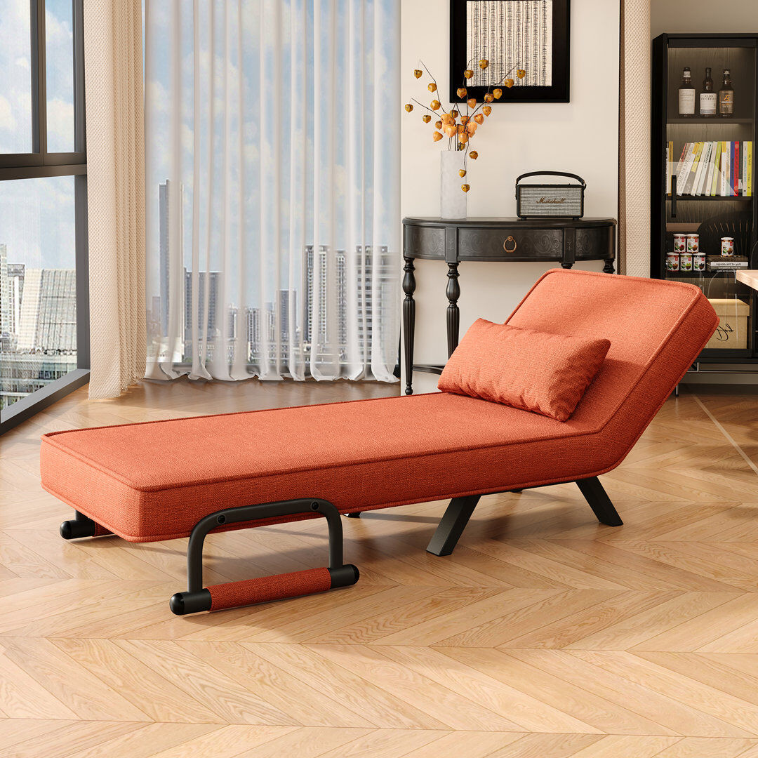 17 Stories Upholstered Fabric Convertible Chair Orange 84cm H X 57cm W X 180cm D
