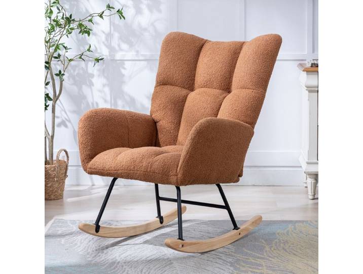 Fauteuil à bascule-65x77x90cm-Marron-acier robuste grand dossier