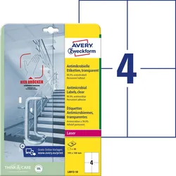 Avery Zweckform Etiketten antimikrobiell 105x148mm permanent transparent VE=10 Bogen/40 Stück