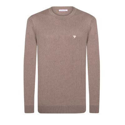 Rundhalspullover FELIX HARDY "Pullover mit Rundhalsausschnitt", Herren, Gr. M, beige (braun), 100% Baumwolle, Rundhals, Pullover Rundhalspullover