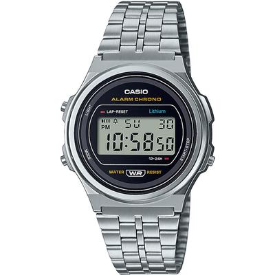 Chronograph CASIO VINTAGE, silber (silberfarben, schwarz), Armbanduhren, Damen, silberfarben, Chronograph, Quarzuhr, Armbanduhr, Damenuhr, Herrenuhr,Digitaluhr, Edelstahlarmband