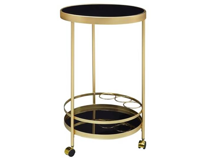 FineBuy Servierwagen Rund 45x45x76 cm Gold Schwarz, 2 Ebenen Beistelltisch auf Rollen mit Glasplatten, Teewagen als mobile Bar, Küchenwagen für Getränke und Snacks