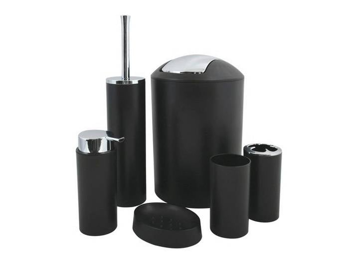 Spirella Bad-Accessoire-Set, Schwarz, Kunststoff, 6-teilig, 6 l, 19.7x29.8x19.7 cm, Badaccessoires, Seifenspender