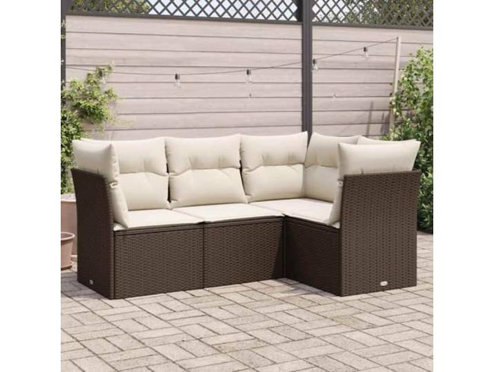 WDGJJFECNMUEHI Résine tressée lavable Ensemble canapé Brun 4 pièces Salon de jardin 4 pcs avec coussins marron, canapé modulaire résine tressée, ensemble terrasse patio pliable imperméable avec