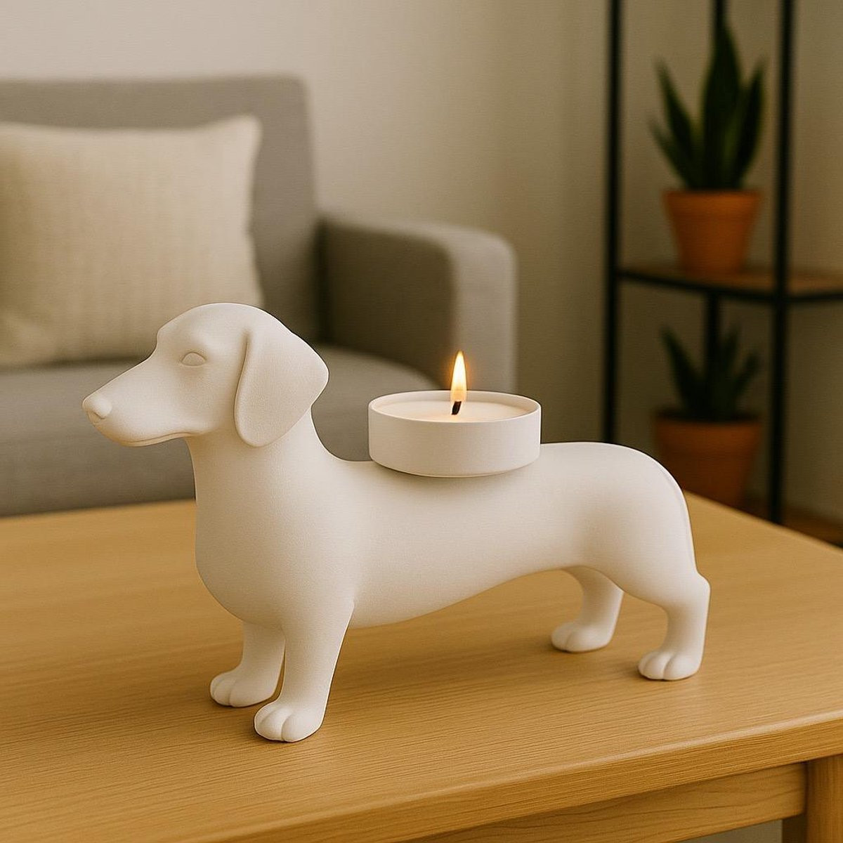 Hunoba Creative Teckel waxinelichthouder wit – 3D-geprinte honden kaarshouder voor tealight
