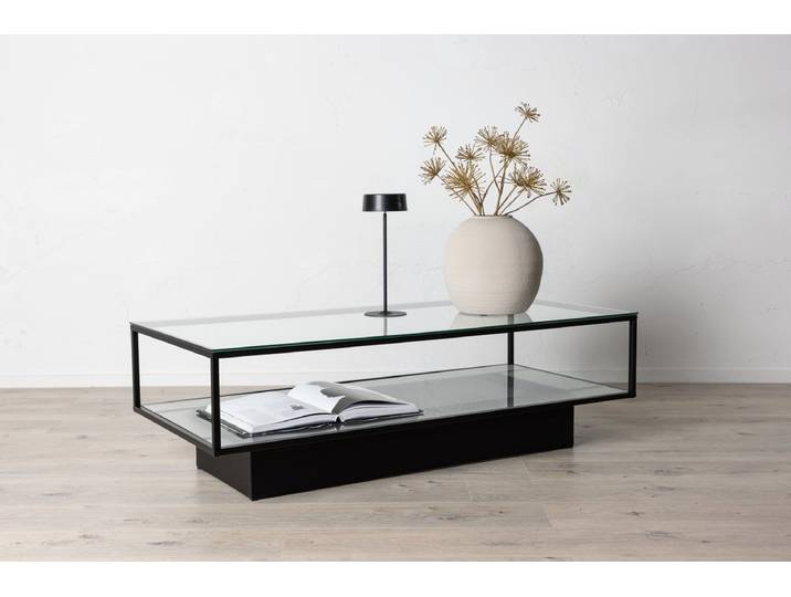 Couchtisch Lanera - mit Glasflächen und Stahlkorpus - Silber 130x60 - Luxusbetten24