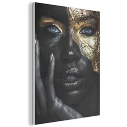 AKUSTIKBILD Frau - Gold - Porträt - Schwarz-Weiß - Luxus Kunstdruck Schlafzimmer 50x70 cm