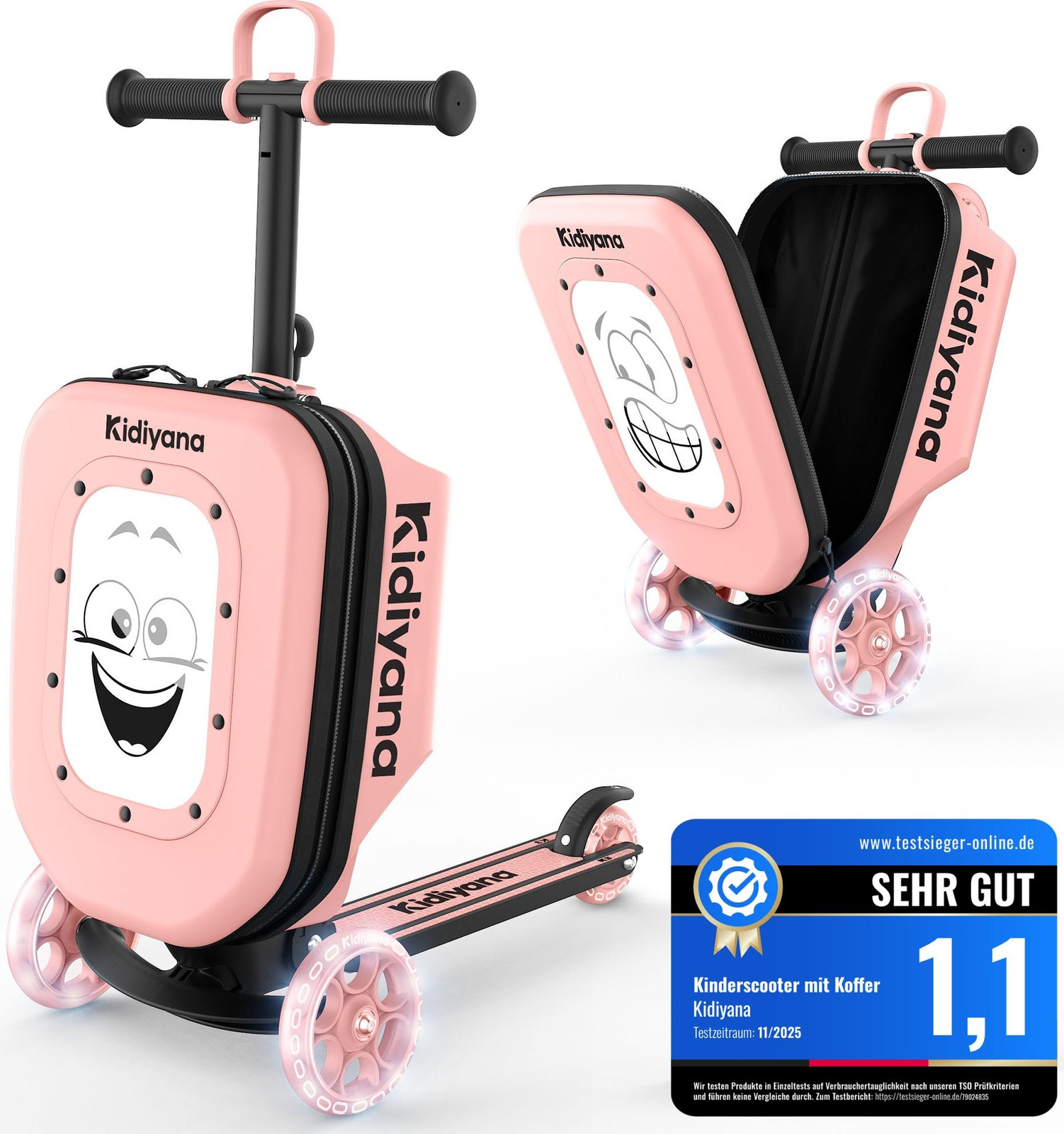 Kidiyana kinderloopfiets met tas, model K3 - Roze