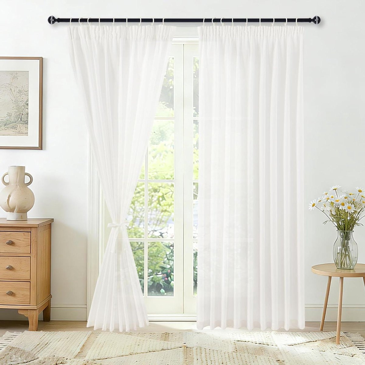 Wit Vitrage Gordijn - Semi-transparant Voile Paneel - 245 x 140 cm