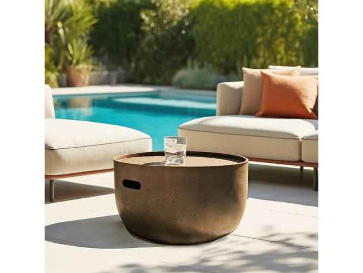 Table basse ronde en béton marron D58cm CALVI
