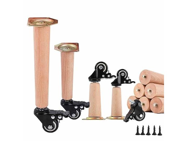 JIZK Verstellbare Möbelbeine aus massivem Holz 70 cm, Ersatz-Stützfüße passend für Tisch, Stuhl, Schrank, TV-Schrank und Nachttisch mit Rollen