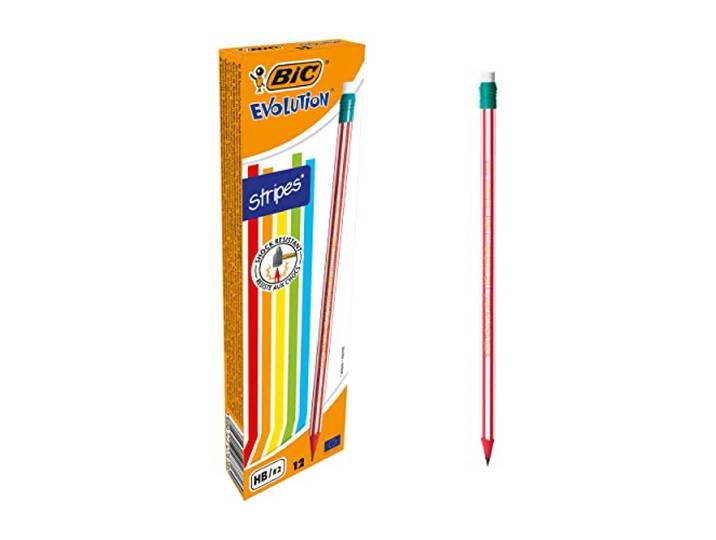 BIC potlood Evolution (Stripes 646 HB met gum, verschillende kleuren Doos à 12 Stuk