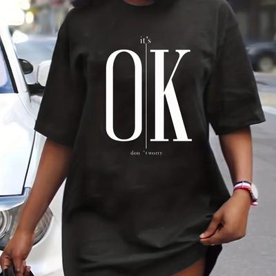 Women Boutique Women's Summer Casual Lip Print Loose Size Round Neck Short Sleeved T shirt Dress, Comfortable And black xxl