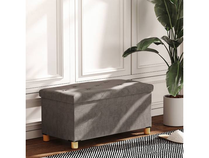 HOMCOM Banc Rangement Pliable 67L 120kg Gris Bout de Lit