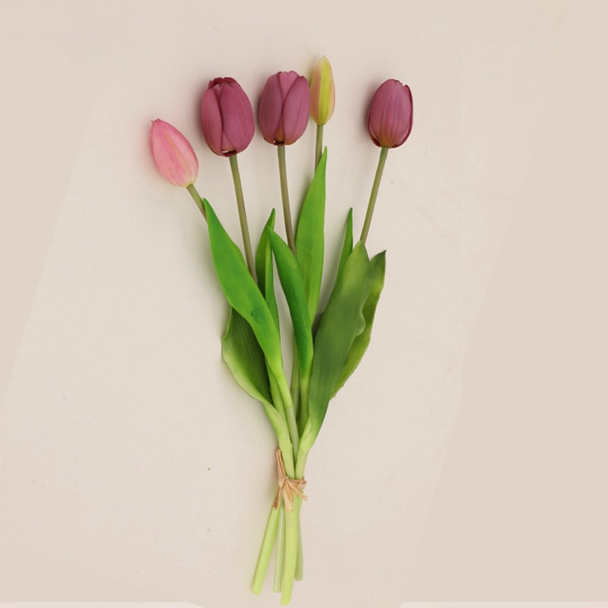 Set van 5 lichtpaarse zijden kunsttulpen voor binnen en buiten, 40 cm