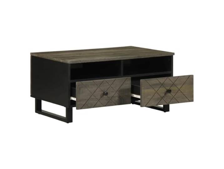 Schwarz Couchtisch 80x54x40cm Massivholz Mango Massives Mangoholz, Metallbeine, Tischplatte für Lampen und Dekorationen, Platz für Bücher und Zeitschriften