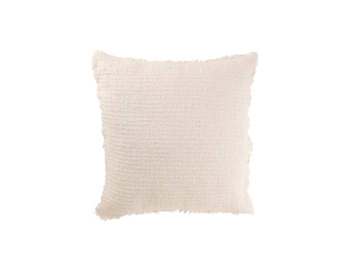 Coussin carré bords effilochés en polyester écru 50x50x12cm