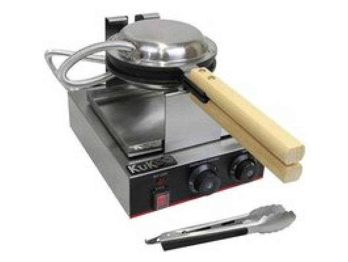 KuKoo Gaufrier Electrique Professionnel Simple Moule Boitier en Acier Inoxydable Plaque de Cuisson en Téflon et en Aluminium