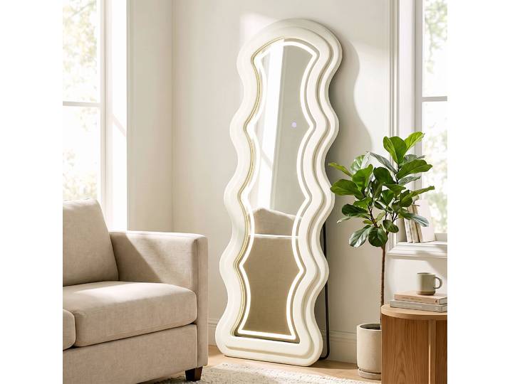 HOMCOM Miroir Pleine Longueur 160x60cm LED Velours Crème