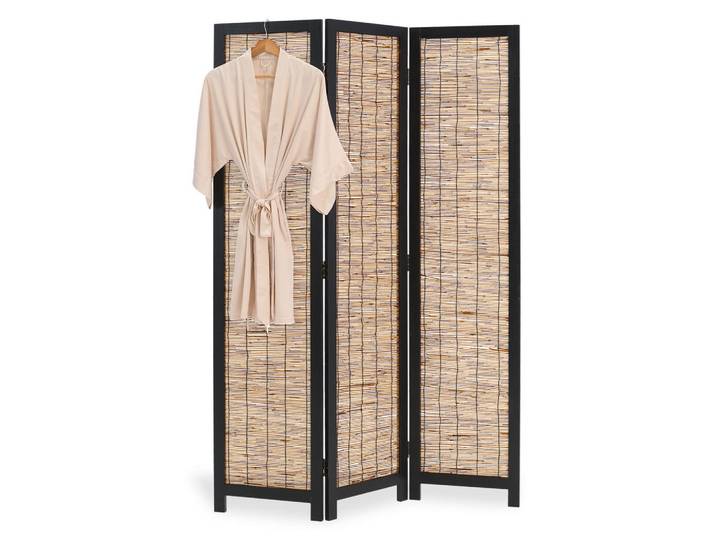 Homestyle4u Paravent 120/170 cm Schwarz Holz Weide, Schwarz, Braun, Paulownia, Weide, 120x170x2 cm, Wohnzimmer, Raumteiler, Paravents