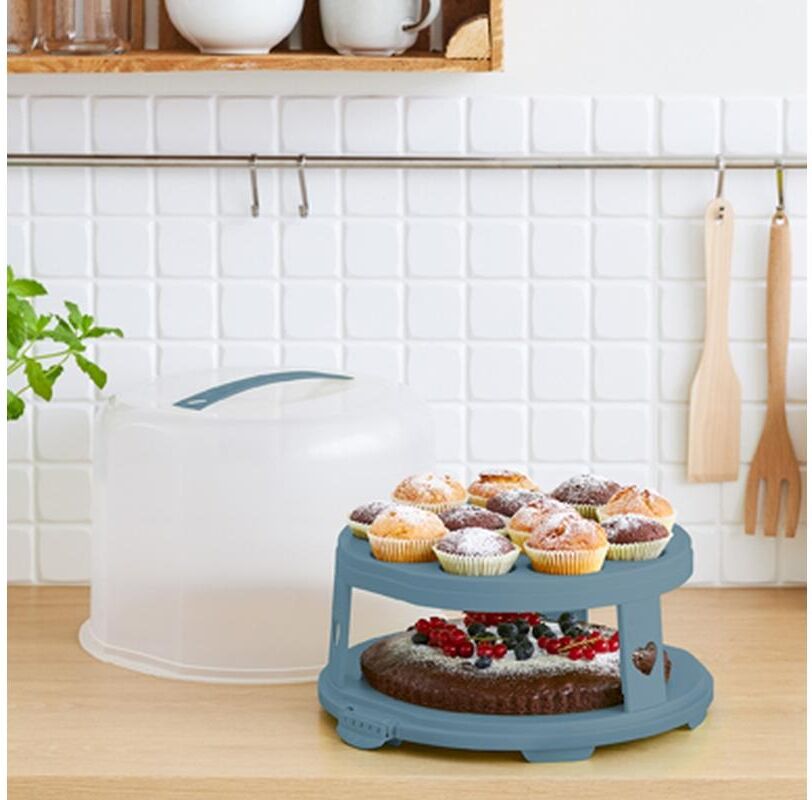 Tortenplatte ROTHO "Rotho Fresh XL", blau (blau, transparent), B:35,5cm H:26cm Ø:34,5cm, Kunststoff, Servierplatten, Tortenplatte blau, transparent Ø 34,5cm