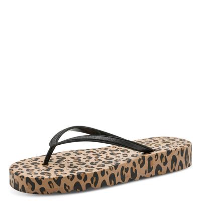 Zehentrenner TAMARIS, Damen, Gr. 36, Synthetik, braun (cognac leo), Lederimitat, Schuhe Zehentrenner, Dianette, Sommerschuh, Pool Slide, Flat mit stylischen Print