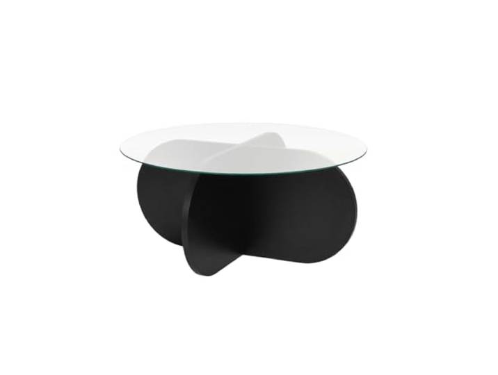 Couchtisch mit gekreuzten Beinen und Platte aus gehärtetem Glas