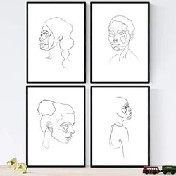 POSTER Set mit 4 Frau steht A4 Schwarzer Rahmen