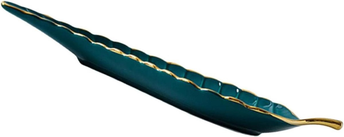 Groene keramische decoratieve schaal met bladontwerp voor het opbergen van sieraden, diameter: 29 cm