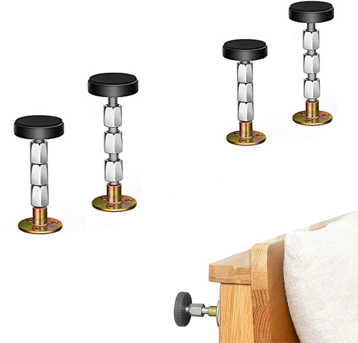 4-Stuks Anti-vibratie Hoofdbord Stabilisator - Verstelbare Geschroefde Stabilisator voor Bedframes en Kasten - Zilver