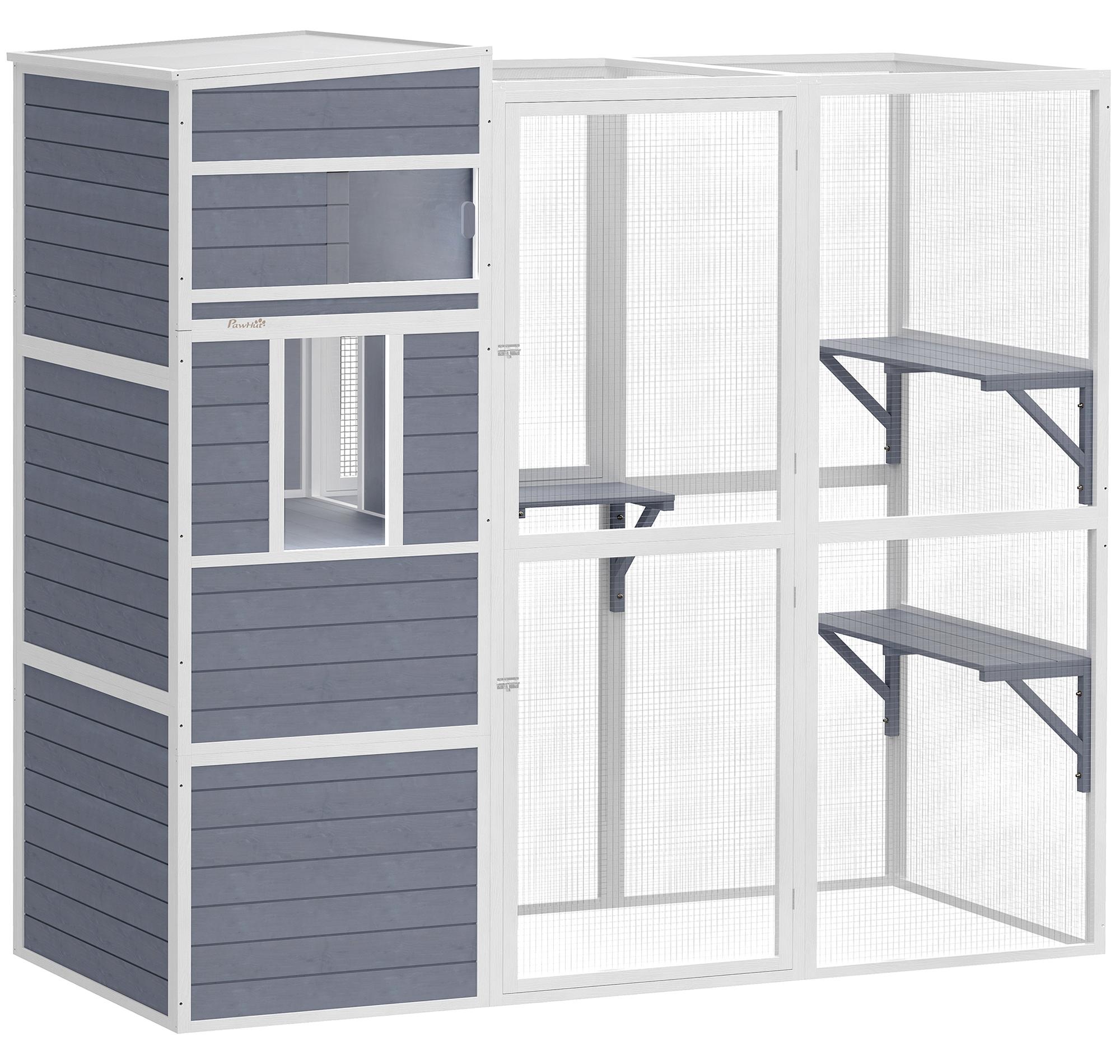 PawHut Katzengehege Outdoor Katzenhaus Holz mit 3 Plattformen wetterfestem Dach