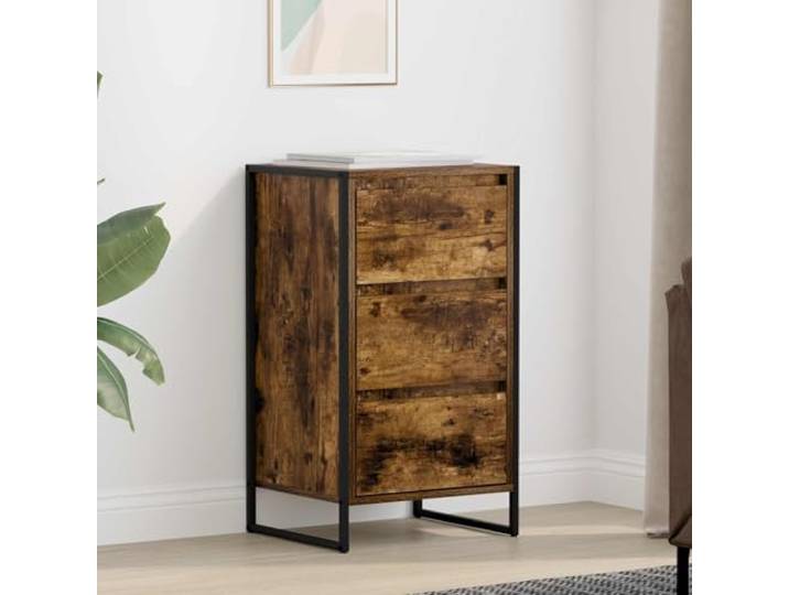 HEFZGDB Sideboard mit Stahlbeinen und Holzoptik: Modernes Sideboard für Wohnzimmer Stauraum aus Holzwerkstoff mit vielen Fächern und schlankem industriellem Design in Raucharbe 42 x 36 x