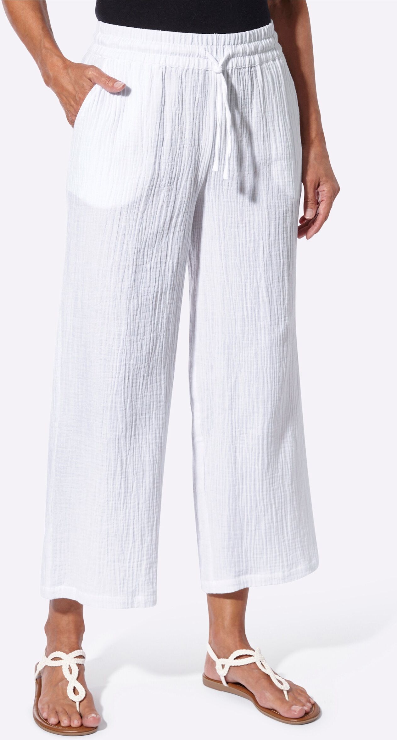 Culotte WITT "Culotte Culotte in Struktur-Qualität", Damen, Gr. 44, N-Gr, weiß, Musselin, , Sportlich, weit, Hosen Culotte