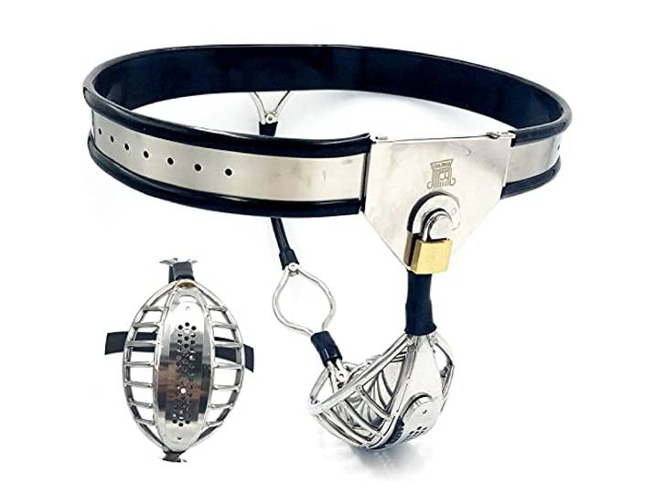 ZWBHSH Chastity Cage, Männer Edelstahl Unterhosen Keuschheitsgürtel SM Bondage Fetisch Keuschheitsgürtel Mann Extrem Chastity Device Erwachsene Party Geschenk Sex Spielzeug,100/110cm