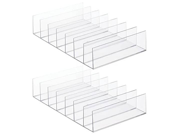 mDesign Kunststoff-Clutch-Organizer für Schränke, Schlafzimmer, Kommoden – Aufbewahrungslösung für Geldbörsen, Geldbörsen, Geldscheinfalten und Zubehör, 7 Fächer, 2 Stück, transparent