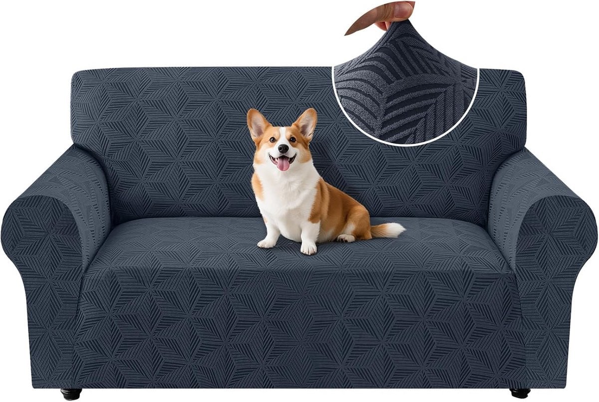 Ystyle Stretch Sofa Cover voor 2 Zitplaatsen, Universele Elastische en Krasbestendige Bankhoes met Armleuningen en Antislip Schuim, Donkergrijs