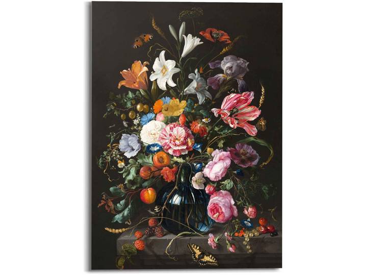 Glasbild REINDERS Glasbild Stilleben mit Blumen Mauritshuis - Alte Meister , schwarz (farbe bild(er): schwarz), B:50cm H:70cm, Acrylglas, Bilder, Glasbild