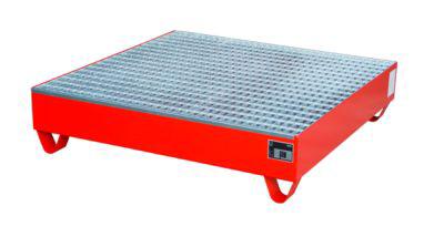 Stahl-Auffangwanne mit Gitterrost, 1200 x 1200 mm, rot RAL 3000