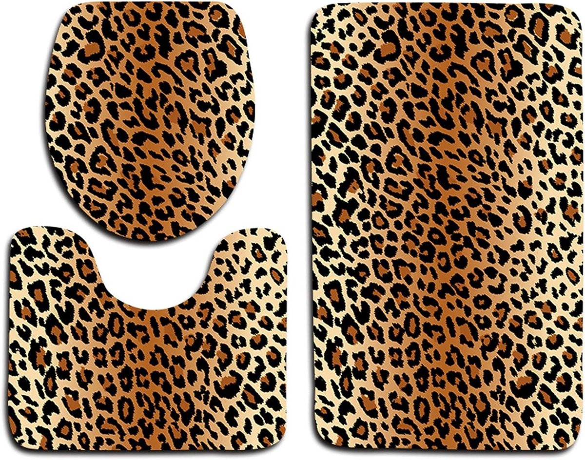 Antislip Badmat Set met Luipaard Print - 3 Stuks - Zacht en Sneldrogend