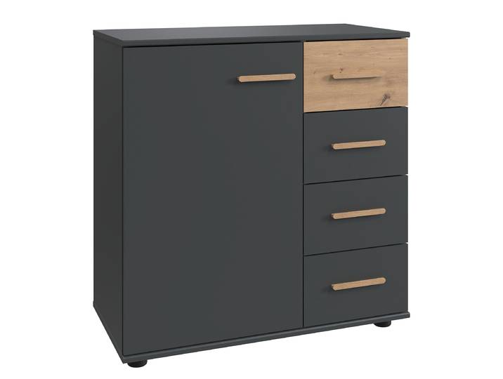 Kommode Digit 81 x 83 x 41cm Schwarz/Holz/Graphit/Eiche Artisan Dekor