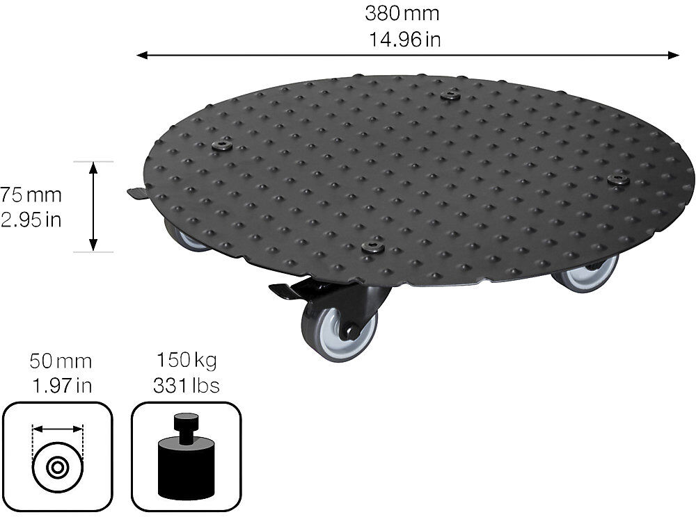Pflanzenroller Alu ALASKA, Tragfähigkeit 150 kg, rund, Ø 380 mm, schwarz Wagner