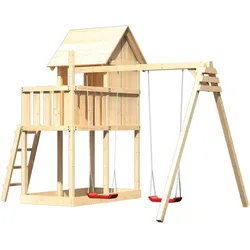 Akubi Stelzenhaus Frieda mit Doppelschaukelanbau naturbelassen