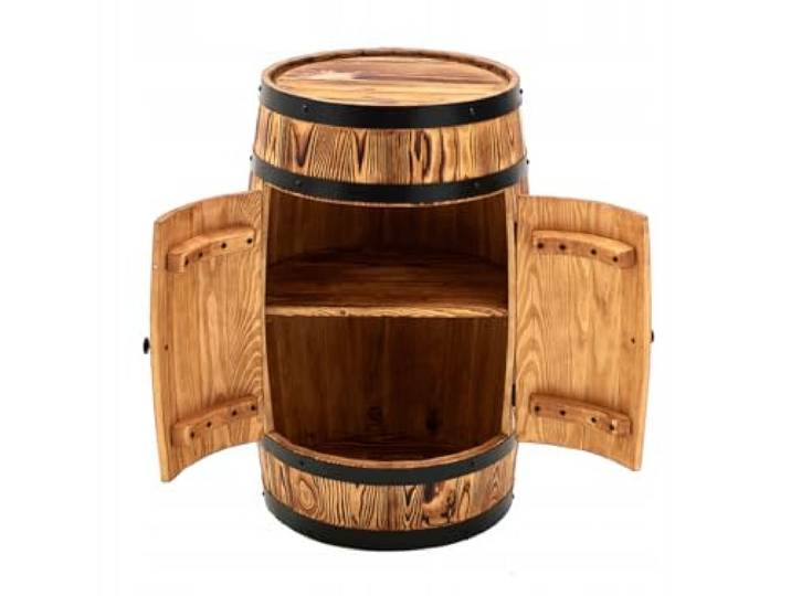 MB Handgefertigte Holzbar aus Gebürsteter Kiefer – Perfekt für Wein, Whisky, Tequila und Bier Weinfass Stehtisch mit Tür Fassbar Weinbar Wine Rack, Alkoholschrank - Verbrannt