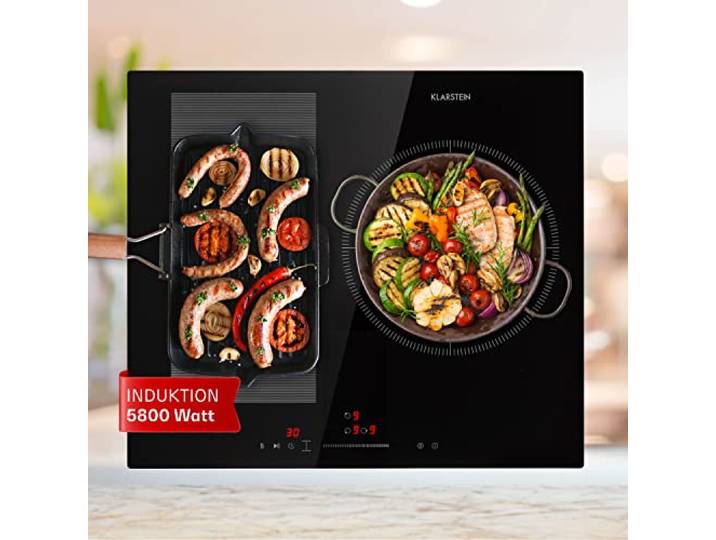 Klarstein Induktionskochfeld - Glaskeramik Einbau-Kochfeld Mit 3 Platten, Touch-Display, Digitalanzeige, Timer-Funktion, Schnelles Aufheizen - 5800 Watt