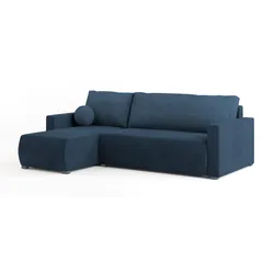 ECKSOFA SORGE Blau Plüsch-Stoff mit Schlaffunktion